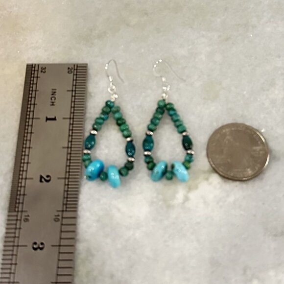 Handmade Native American Genuine Turquoise & 925 Silver Navajo Pearl Earrings - Picture 8 of 8